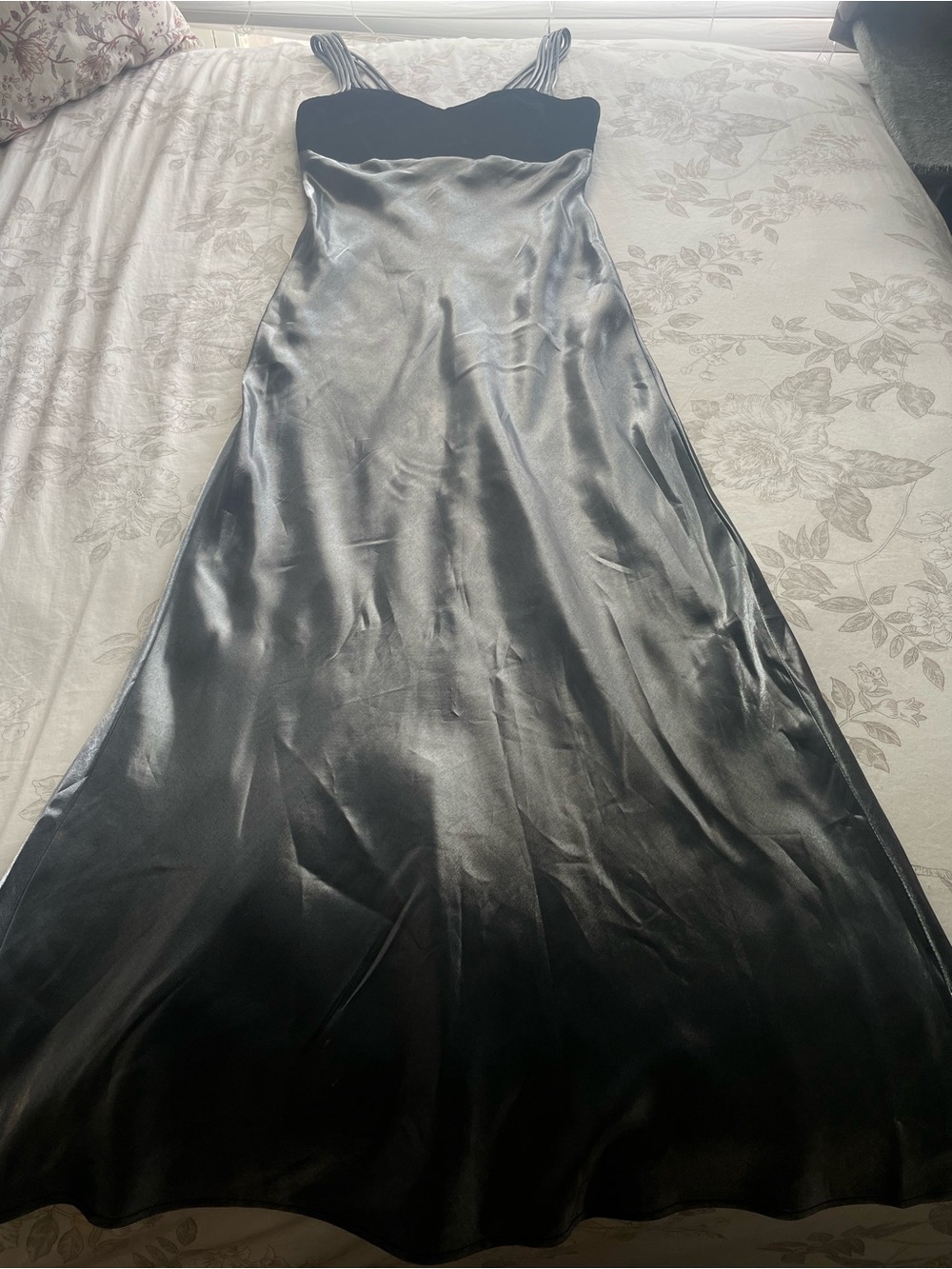 Vintage Silver Metallic Black Velvet Maxi Dress 4 Prom Hoco Formal Evening Event